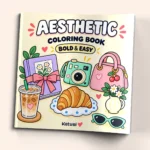 Aesthetic Coloring Book by Ketusi with bold and easy colorful lifestyle objects on the cover